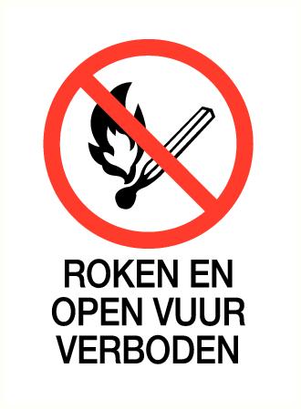Pictogram Roken en Open Vuur Verboden - bordje vlak 21x30cm